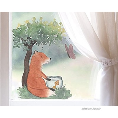 TinyFoxes Fensterbild Fuchs und Goldfisch für Das Kinderzimmer Wiederverwendbar und Lichtdurchlässig