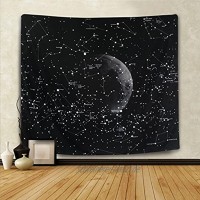 Alishomtll Sternenhimmel Wandbehang Mond Schwarz Wandteppich Nacht Himmel Wandtuch Sternbilder Psychedelic Tapisserie 130 x 150 cm