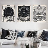 Alishomtll Tarot Wandbehang Wandteppich Set Sonne Mond und Stern Wandtuch mit Nägel Schwarz und Weiss Baumwollleinen 40 x 50 cm