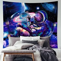 Astronaut Wandbehang Wandteppich Galaxy Planet Wandteppich Psychedelisch Hippie Platz Wand Dekoration mit Sternen Hhimmel Kunst Natur für Schlafzimmer Wand Dekoration 59,1 x 51,2 Zoll