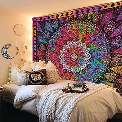 Bunter ästhetischer Mandala Wandteppich Tapisserie Trippy-Wandkunst Bohemian-Stil Hippie Sonne Mond und Stern Wandteppiche für Schlafzimmer Dekoration 130 x 150 cm