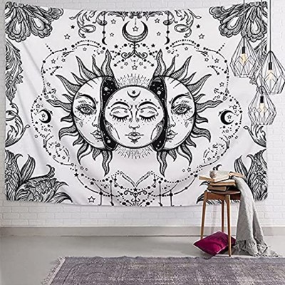 Tuch Wand Sonne und Mond Wandteppich Mandala Wandbehang Wandtuch Psychedelic Tapestry Wall Hanging Tarot Tapisserie Wandkunst Aesthetic Home Dekoration Schlafzimmer Decor 200X150cm Weiß