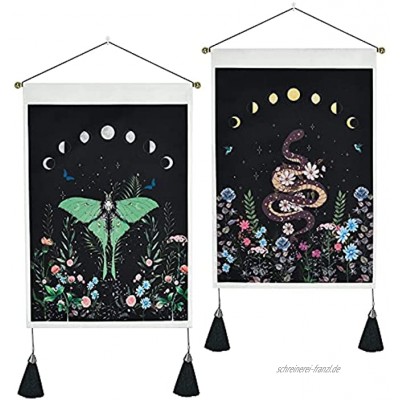 Yugarlibi 2 Stücke Mond und Sonne Quaste Tapisserie Dekorativer Wandteppich mit Stern Schmetterling für Schlafzimmer Schwarz und Weiß 35*50 cm