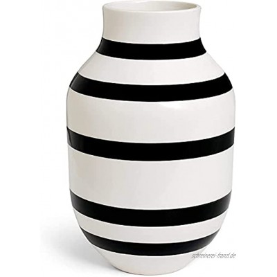 Kähler Omaggio Vase aus Porzellan mit Streifen Moderne Vase rund bauchige skandinavisches Design Vase für Blumen Schwarz  31cm