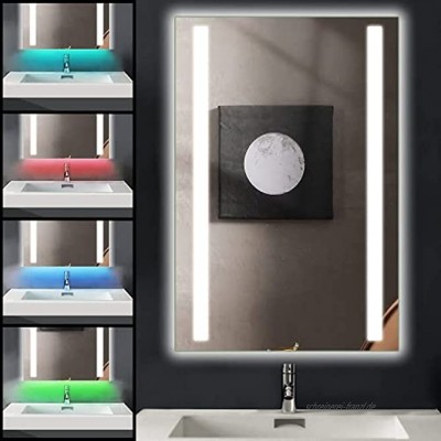 Ankishi 7 In 1 RGB 20W Badspiegel mit Beleuchtung 2700K-6500K Dimmbar LED Badezimmerspiegel mit Beleuchtung IP44 ​Dekorative Wandspiegel 50 * 70cm mit Touchschalter Energieklasse A+
