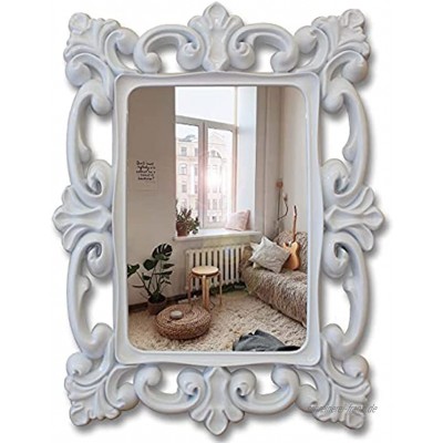 Barock Spiegel Weiß Wandspiegel Antik rechteckig Vintage Wand-Deko Weiss 78 x 58 cm Wall Mirror Dekorative Spiegel mit Rahmen zum Aufhängen Spiegel Retro Design für Wohnzimmer Flur...