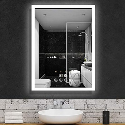 GROOFOO LED Badspiegel 60x80cm Badezimmerspiegel mit Beleuchtung mit Touchschalter Dimmbarer Dekorative Wandspiegel Szenenbeleuchtungssimulationen Zeitanzeige Antibeschlag Kosmetikspiegel
