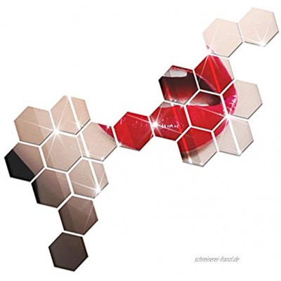 shuweier 24 Stück Hexagon Wandspiegel Selbstklebend Spiegel-Wandaufkleber Aufkleber für Wohnzimmer Schlafzimmer Dekor zum Wanddekoration Silber