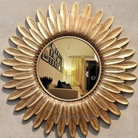 Spiegel Dekorativer Runder Harz-Sonnenspiegel amerikanischer Retro-Eingangs-Wohnzimmer-Badezimmer-Kosmetikspiegel Color : AGold