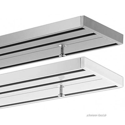 Gardineum 1,80 m Gardinenschiene Vorhangschiene für Schiebevorhang Gardinenleiste Aluminium vorgebohrt grau 3-Lauf Komplettset mit Zubehör