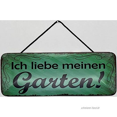 Blechschild mit Kordel 27 x 10 cm Wand Tür Schild: Ich liebe meinen Garten ! Blechemma