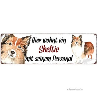Interluxe Metallschild Hier wohnt EIN Sheltie dekoratives Schild Türschild Blechschild als Geschenk für Menschen mit Hund