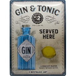 Nostalgic-Art Open Bar – Gin & Tonic Served Here – Geschenk-Idee für Cocktail-Fans Retro Blechschild aus Metall Vintage-Dekoration 30 x 40 cm