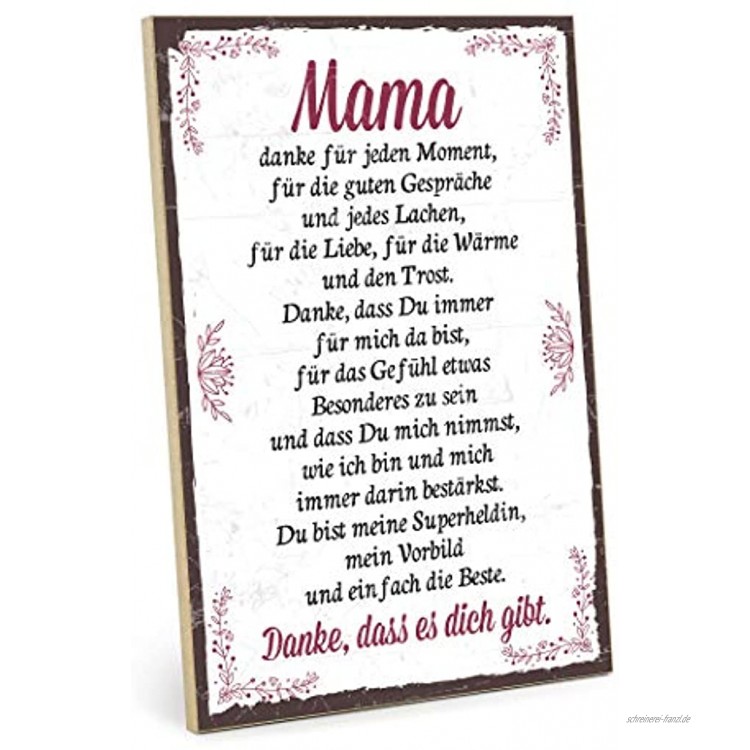 TypeStoff Holzschild mit Spruch – Danke Mama – im Vintage-Look mit Zitat als Geschenk und Dekoration zum Thema Liebe Mutter und Familie 19,5 x 28,2 cm