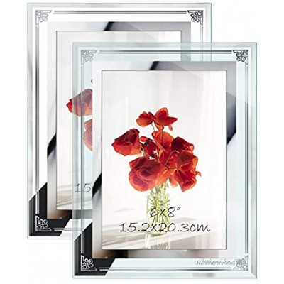 Brand Eono Glas Bilderrahmen 15x20 cm mit Blumen Muster am Rand freistehend 2er Set