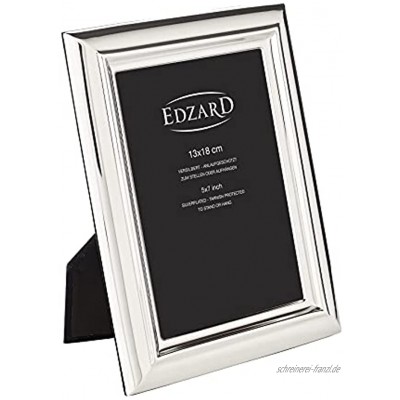 EDZARD Bilderrahmen Florenz für Foto 13 x 18 cm edel versilbert anlaufgeschützt mit Samtrücken inkl. 2 Aufhängern Fotorahmen zum Stellen und Hängen