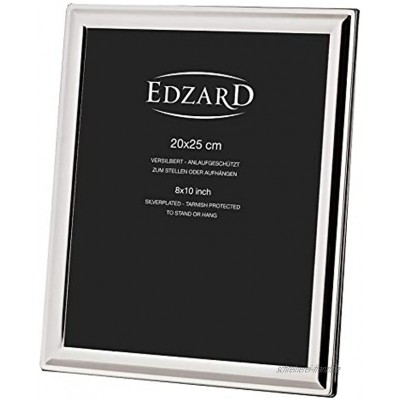 EDZARD Bilderrahmen Terni für Foto 20 x 25 cm edel versilbert anlaufgeschützt mit Samtrücken inkl. 2 Aufhängern Fotorahmen zum Stellen und Hängen