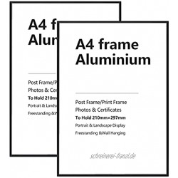 2er-Set Bilderrahmen Aluminium FotorahmenDIN A4 Alu 21x29,7 cm Bilderrahmen Certiciate Zertifikatsrahmen Schwarz für Wandmontage Tischaufsteller Display