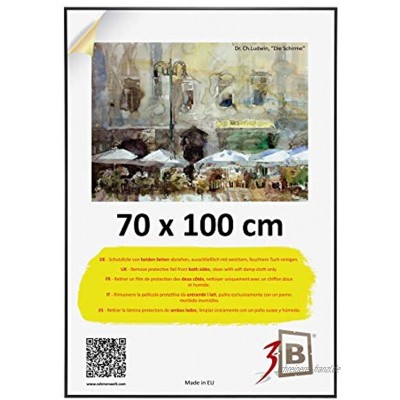 3-B Bilderrahmen Alu Poster Brushed Posterrahmen mit Acrylglas und Schutzverpackung Schwarz matt 70x100 cm B1
