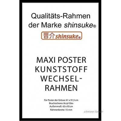 empireposter Wechselrahmen Shinsuke® Maxi-Poster 61,5x91cm Qualitätsrahmen Profil: 15mm Kunststoff schwarz Acrylscheibe beidseitig foliengeschützt