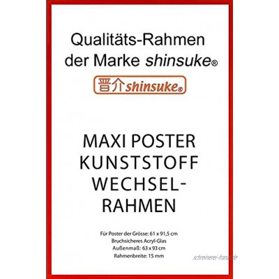 empireposter Wechselrahmen Shinsuke® Maxi-Poster 61,5x91cm Qualitätsrahmen Profil: 15mm Kunststoff Rot Acrylscheibe beidseitig foliengeschützt