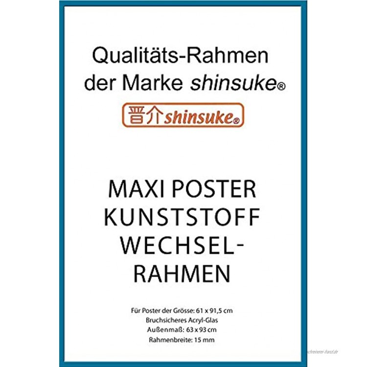 empireposter Wechselrahmen Shinsuke® Maxi-Poster 61,5x91cm Qualitätsrahmen Profil: 15mm Kunststoff Türkis Acrylscheibe beidseitig foliengeschützt