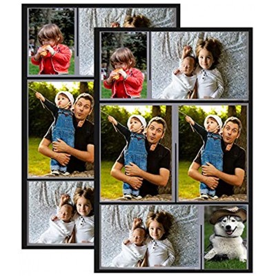 Raxwalker Magnetischer Collage-Bilderrahmen für den Kühlschrank für 10 x 15 cm 5 x 7,6 cm Schwarz 2 Stück